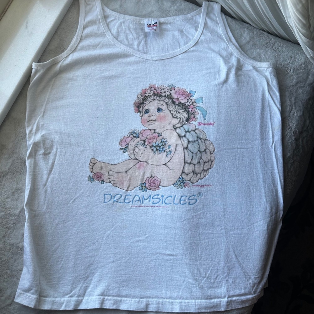 Coquette Baby Angel Graphic Vintage Cotton White Tank Top Feminine Precious